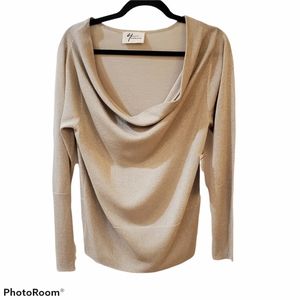 Andrea Jovine Sparkly Gold Drapey Top Blouse M